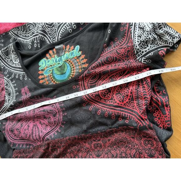 Desigual Womens Dress L Black Floral Mandala Viscose Blend Belted Fit Flare - Picture 9 of 11